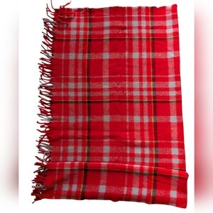 Faribault Woolen Mills Red Plaid Fringed Blanket